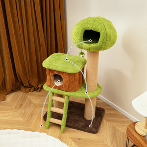 Cute Cat Tree for Indoor Cats with Mushroom-shaped Nest Condo and Climbing Ladder-Green view 3
