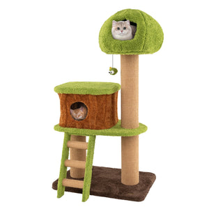 Cute Cat Tree for Indoor Cats with Mushroom-shaped Nest Condo and Climbing Ladder-Green view 4