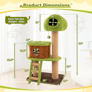 Cute Cat Tree for Indoor Cats with Mushroom-shaped Nest Condo and Climbing Ladder-Green view 5