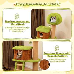 Cute Cat Tree for Indoor Cats with Mushroom-shaped Nest Condo and Climbing Ladder-Green view 9