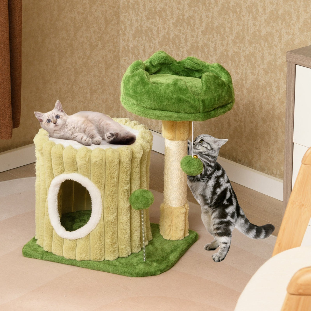 Cute Cat Tree with Sisal Scratching Posts and Dangling Ball view 3