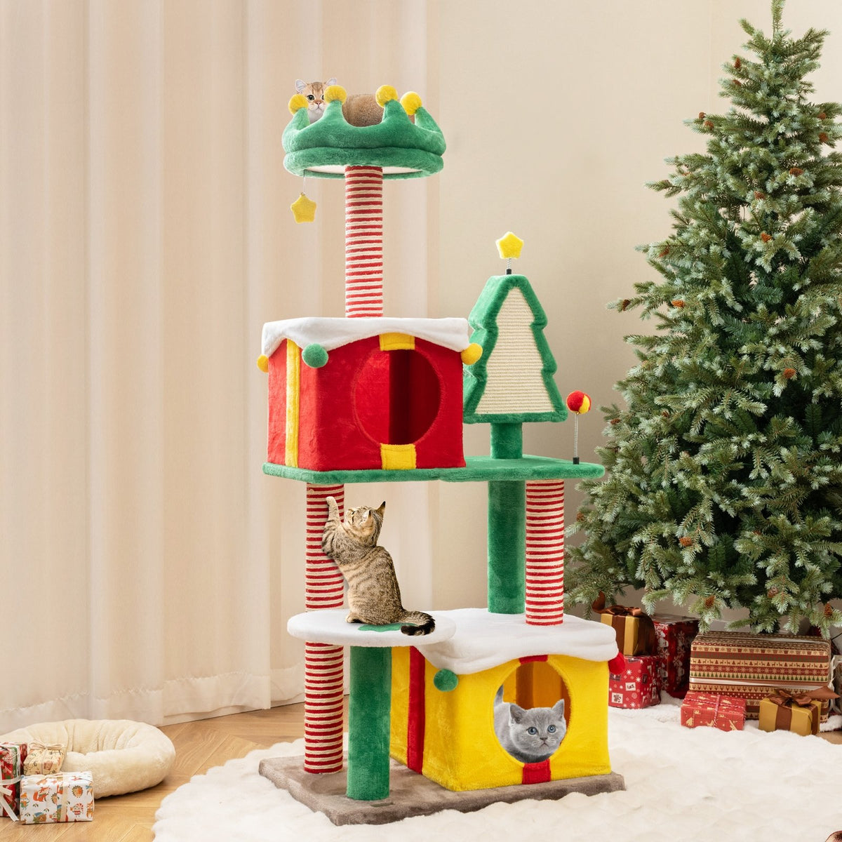 Cute Christmas Cat Tree Cat Tower for Indoor Cats with Scratching Posts and Carpet-Multicolor view 2