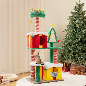 Cute Christmas Cat Tree Cat Tower for Indoor Cats with Scratching Posts and Carpet-Multicolor view 2
