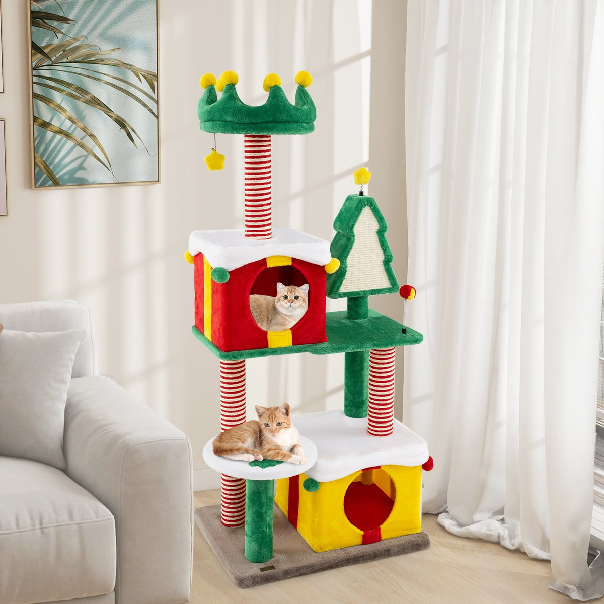 Cute Christmas Cat Tree Cat Tower for Indoor Cats with Scratching Posts and Carpet-Multicolor view 3
