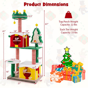 Cute Christmas Cat Tree Cat Tower for Indoor Cats with Scratching Posts and Carpet-Multicolor view 5