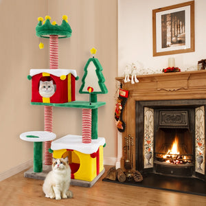 Cute Christmas Cat Tree Cat Tower for Indoor Cats with Scratching Posts and Carpet-Multicolor view 6
