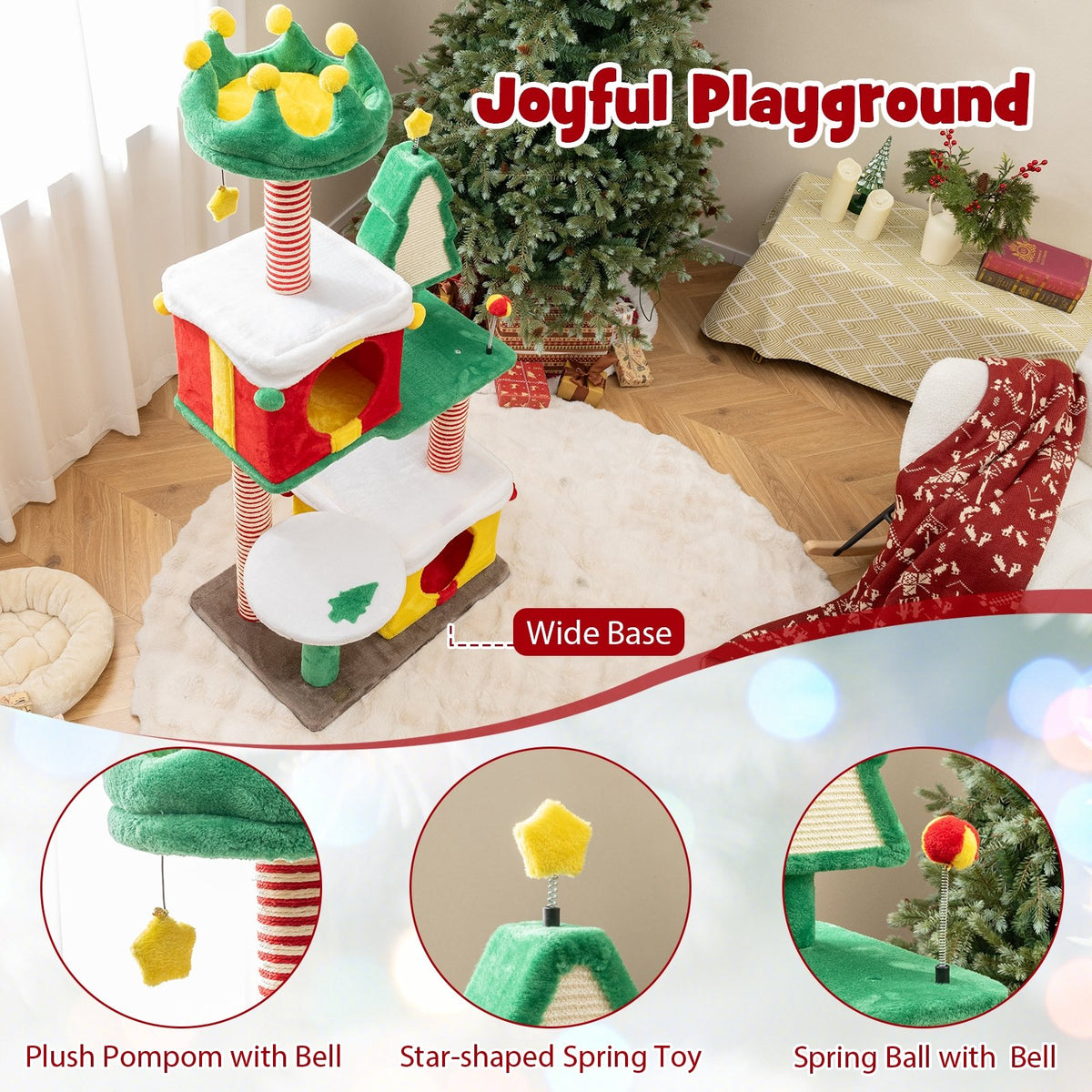 Cute Christmas Cat Tree Cat Tower for Indoor Cats with Scratching Posts and Carpet-Multicolor view 8