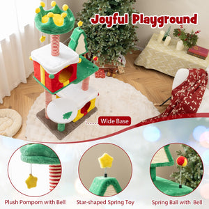 Cute Christmas Cat Tree Cat Tower for Indoor Cats with Scratching Posts and Carpet-Multicolor view 8