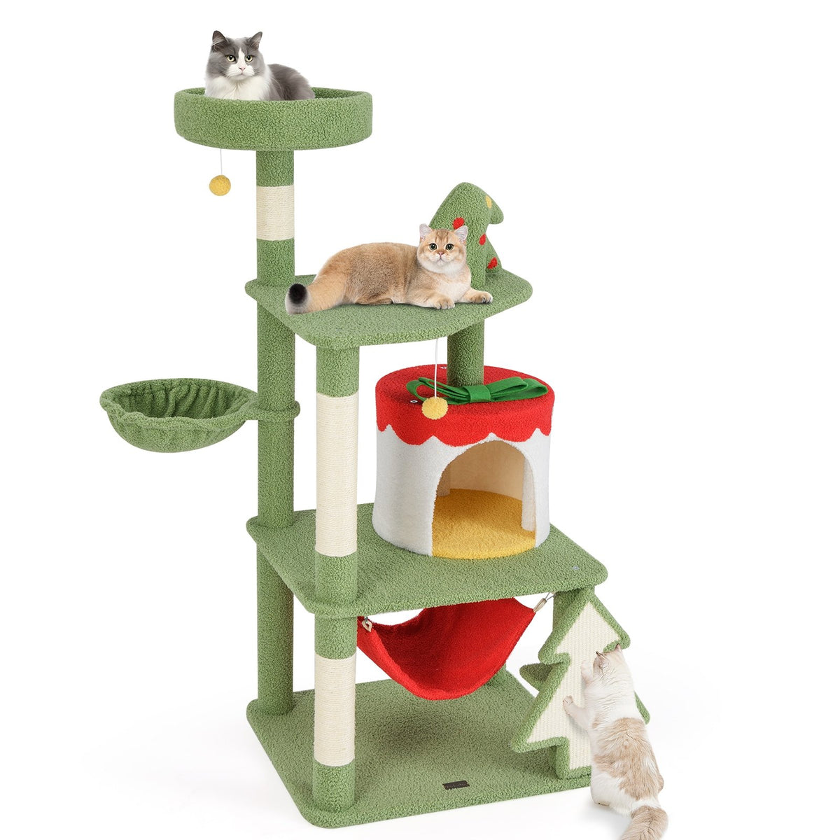 Cute Christmas Cat Tree with Sisal Scratching Posts and Gift Box Shaped Condo-Green view 4
