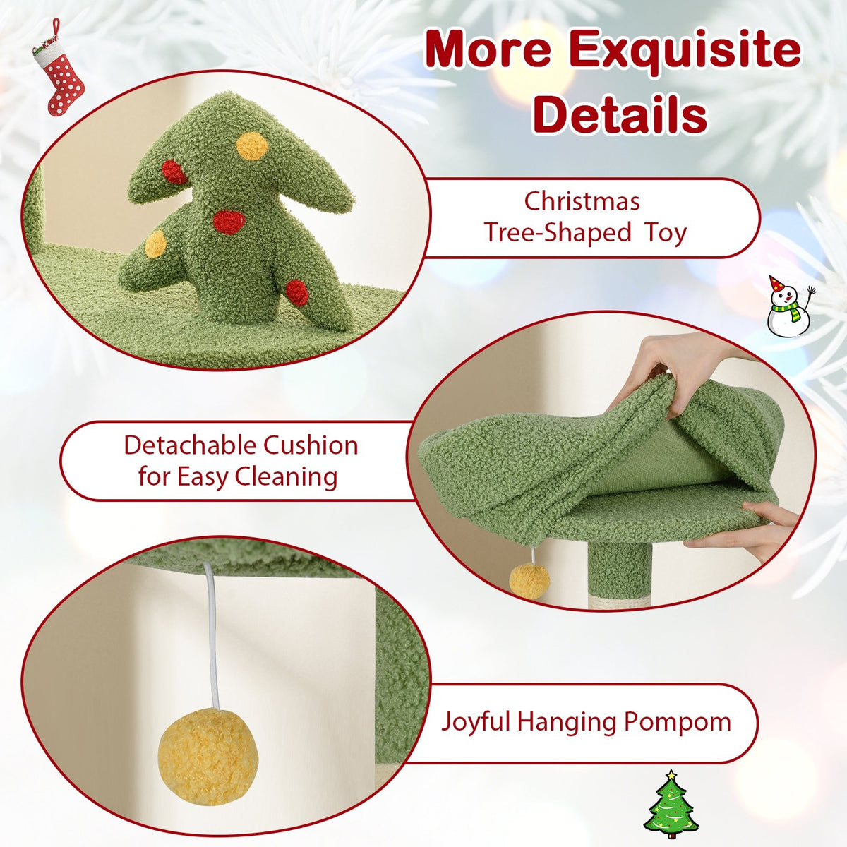 Cute Christmas Cat Tree with Sisal Scratching Posts and Gift Box Shaped Condo-Green view 9
