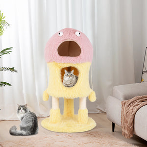 Cute Monster-Themed Cat Tower with 2 Private Condos and 3-Level Activity Center-Yellow view 2