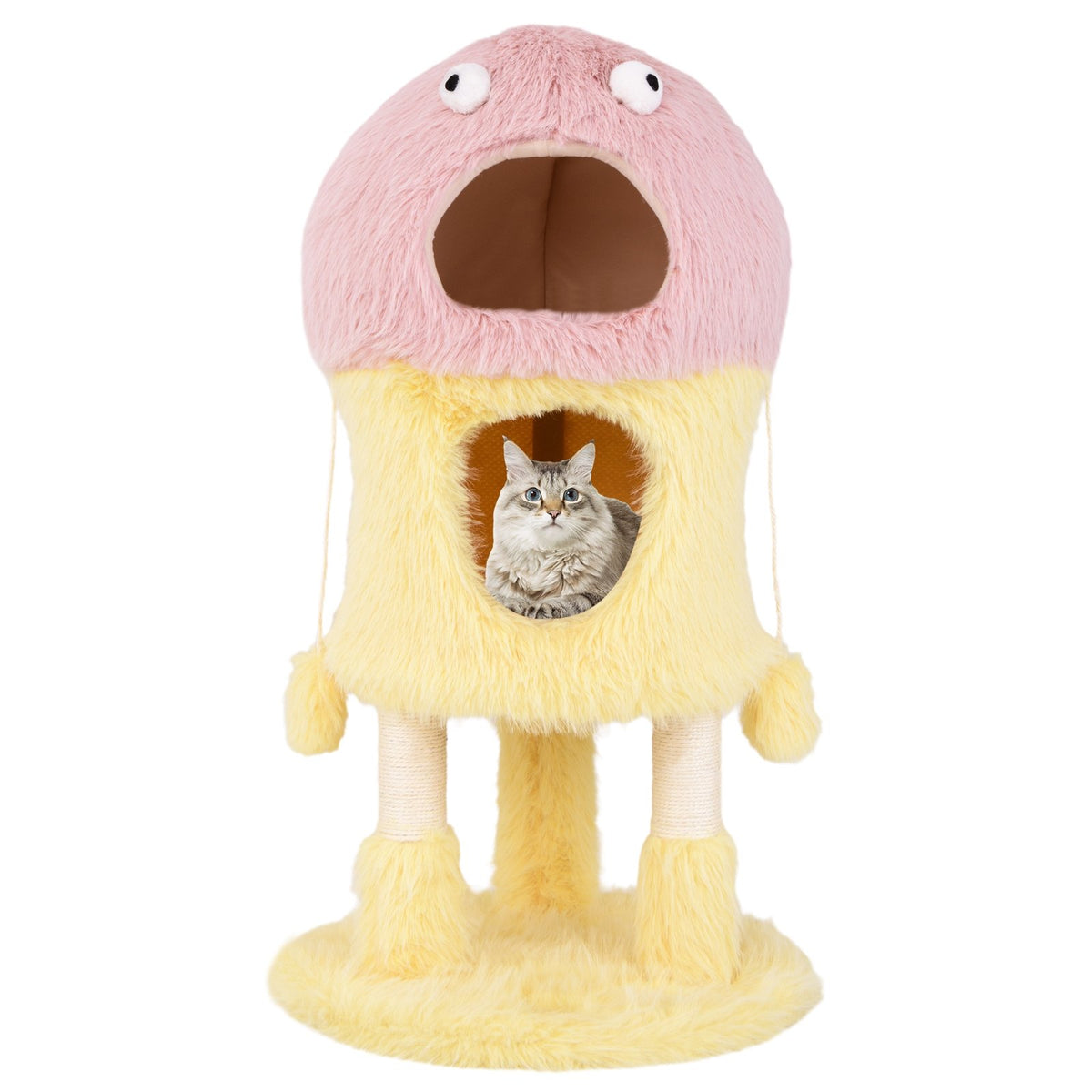 Cute Monster-Themed Cat Tower with 2 Private Condos and 3-Level Activity Center-Yellow view 4