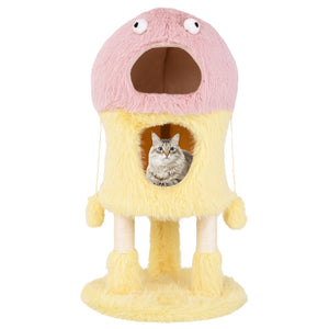 Cute Monster-Themed Cat Tower with 2 Private Condos and 3-Level Activity Center-Yellow view 4