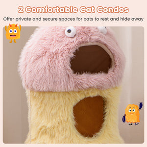 Cute Monster-Themed Cat Tower with 2 Private Condos and 3-Level Activity Center-Yellow view 6