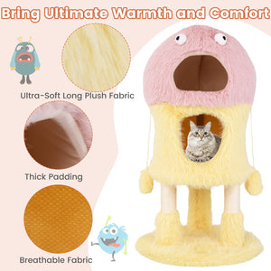 Cute Monster-Themed Cat Tower with 2 Private Condos and 3-Level Activity Center-Yellow view 8