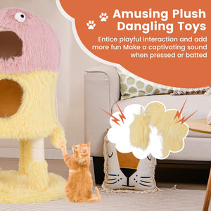 Cute Monster-Themed Cat Tower with 2 Private Condos and 3-Level Activity Center-Yellow view 9