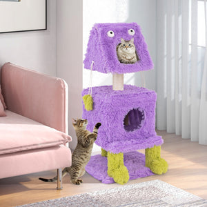 Cute Monster-Themed Cat Tower with 2 Private Condos for Small Place-Purple view 2