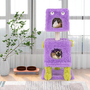 Cute Monster-Themed Cat Tower with 2 Private Condos for Small Place-Purple view 3