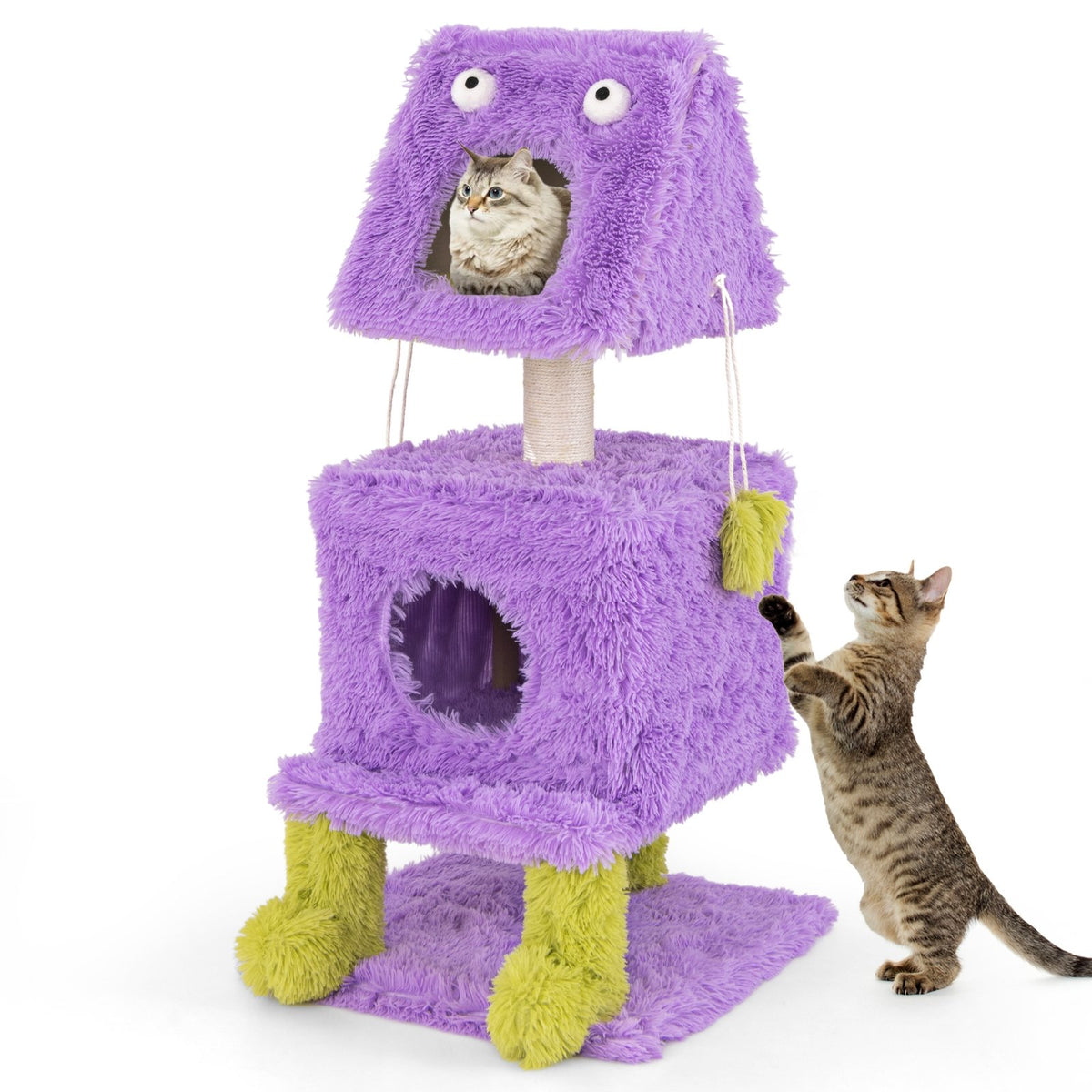 Cute Monster-Themed Cat Tower with 2 Private Condos for Small Place-Purple view 4