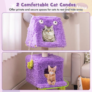 Cute Monster-Themed Cat Tower with 2 Private Condos for Small Place-Purple view 6