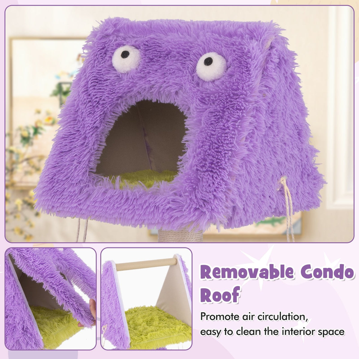 Cute Monster-Themed Cat Tower with 2 Private Condos for Small Place-Purple view 8