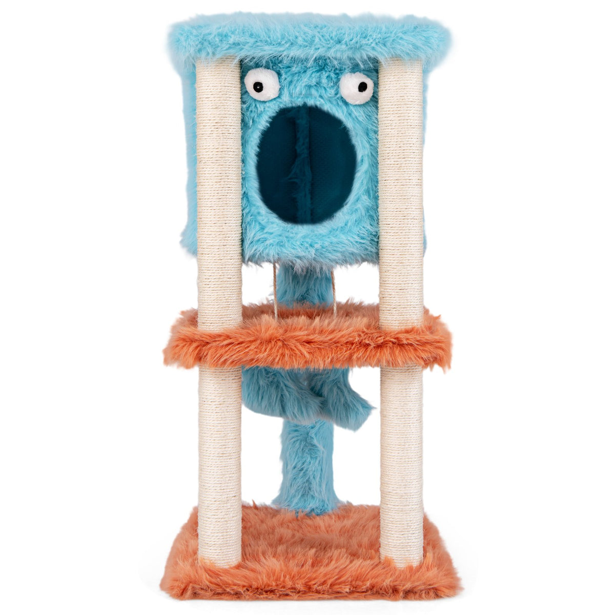Cute Monster-Themed Cat Tower with Private Condo and Soft Long Plush-Blue view 4