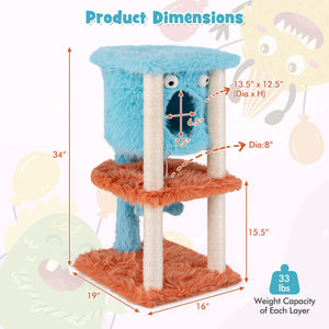 Cute Monster-Themed Cat Tower with Private Condo and Soft Long Plush-Blue view 5