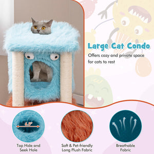Cute Monster-Themed Cat Tower with Private Condo and Soft Long Plush-Blue view 7