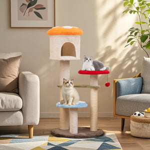 Cute Mushroom Cat Tree with Sisal Scratching Posts Top Condo and Padded Platforms-Multicolor view 2