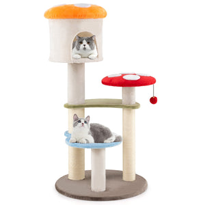 Cute Mushroom Cat Tree with Sisal Scratching Posts Top Condo and Padded Platforms-Multicolor view 4