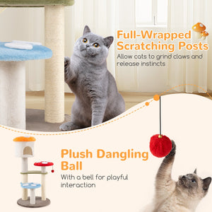 Cute Mushroom Cat Tree with Sisal Scratching Posts Top Condo and Padded Platforms-Multicolor view 9