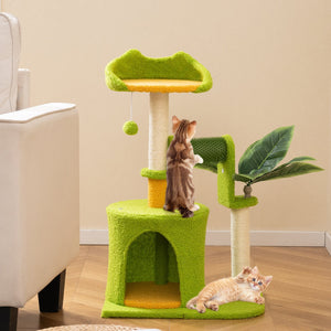 Cute Palm Cat Tree for Indoor Cats with Artificial Leaves-Green view 2