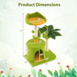 Cute Palm Cat Tree for Indoor Cats with Artificial Leaves-Green view 3