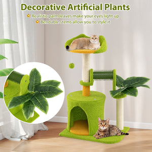 Cute Palm Cat Tree for Indoor Cats with Artificial Leaves-Green view 8