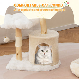 Cute Solid Wood Cat Tree Natural Branch Modern Flower Cat Tower with Sisal Scratching Posts-Beige view 9