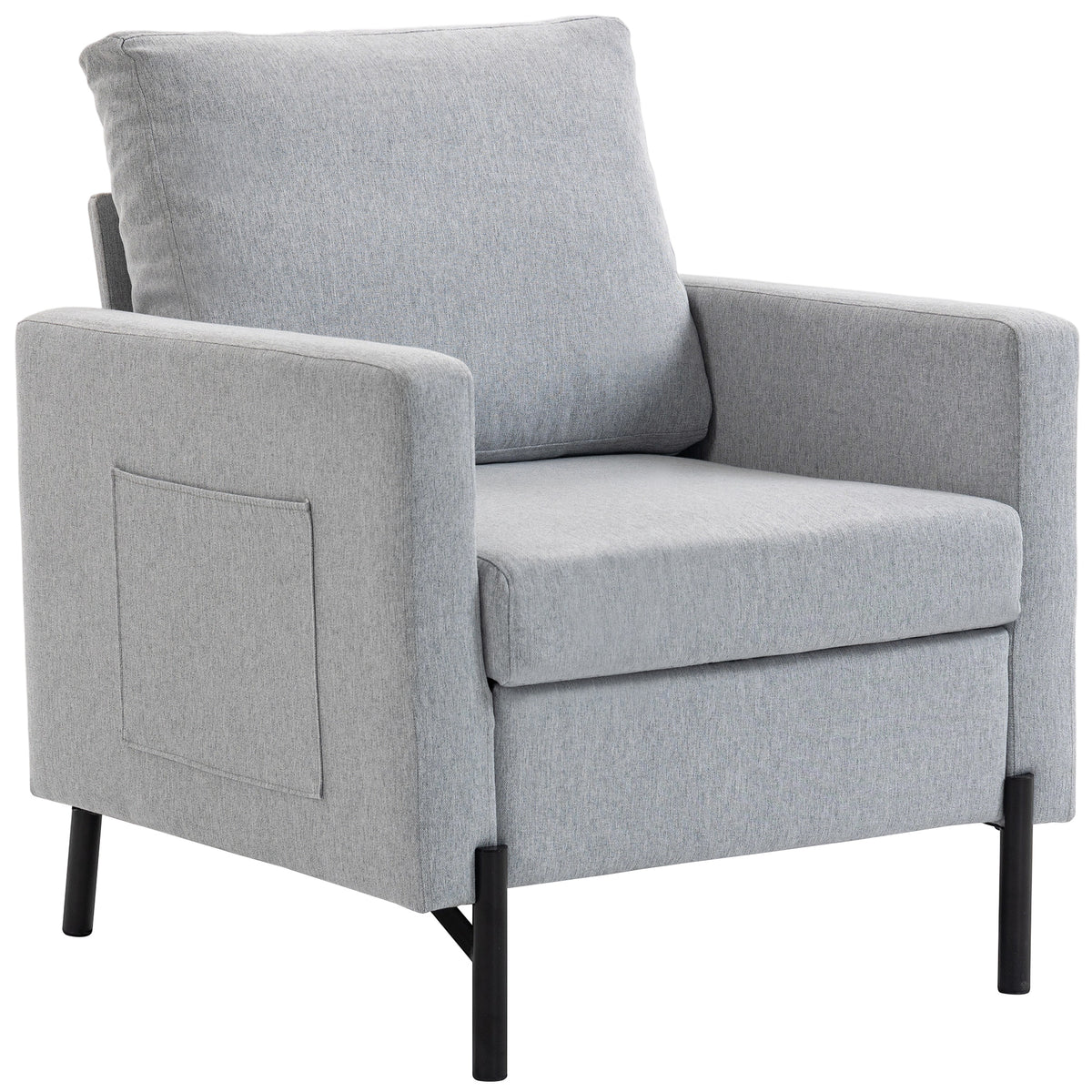 Accent Chair Modern Upholstered Armchair with Side Pockets and Cushion for Bedroom, Living Room, Beige – view 22