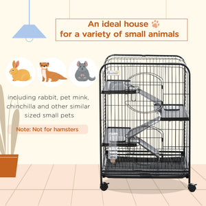 37"H Ferret Cage, 4-Tier Rolling Rabbit Ferret Chinchilla Squirrel Cage with Removable Tray, Platform, Ramp, Food Dish, Water Bottle, 24" x 17" x 37"