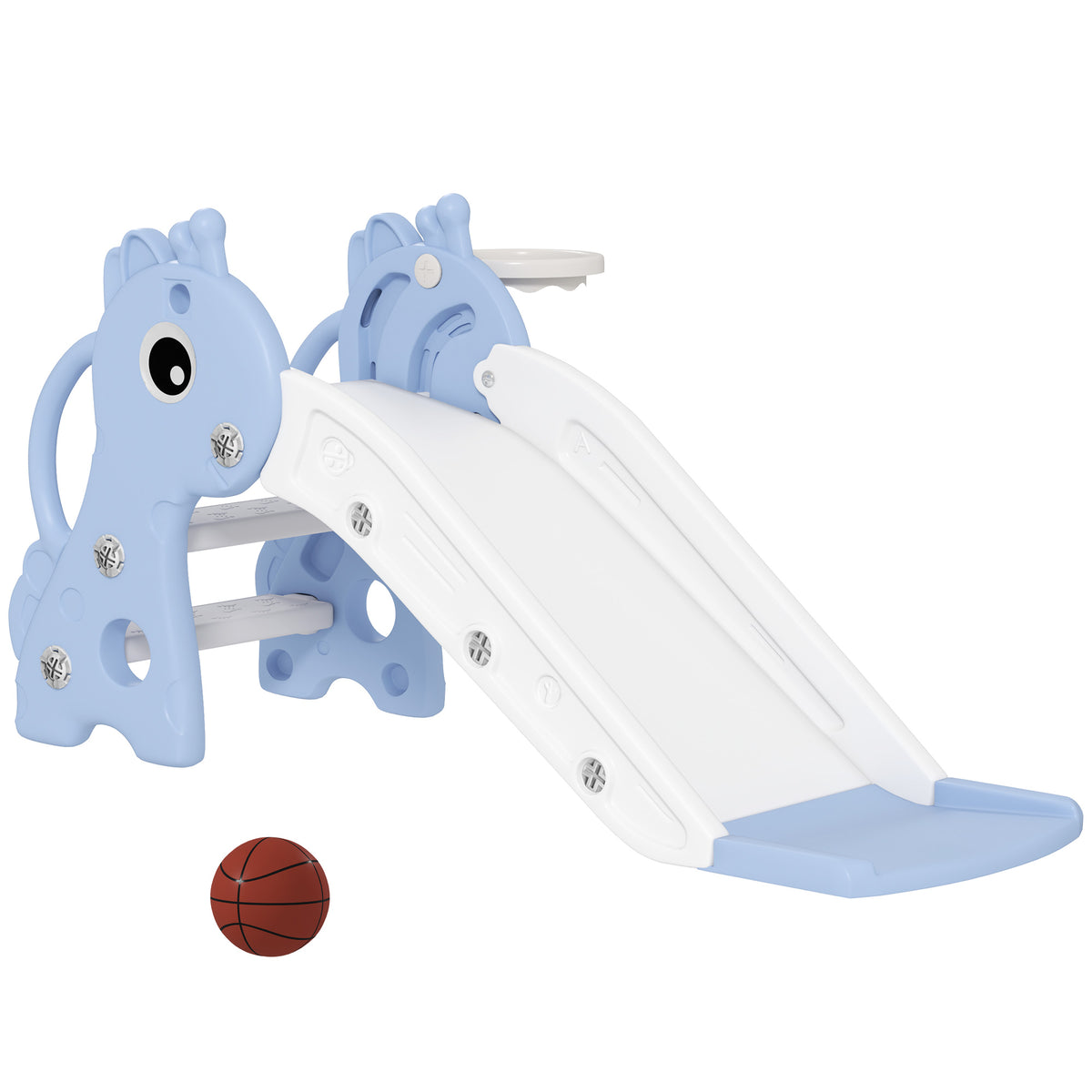 Qaba 3 in 1 Toddler Slide for Age 1-3, Kids Slide with Climber, Basketball Hoop and Ball, Giraffe Design