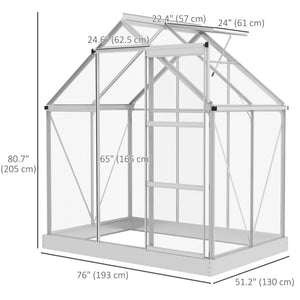 6' x 4' Walk-In Greenhouse, Polycarbonate Greenhouse with Sliding Door, Window, Aluminium Frame – view 2