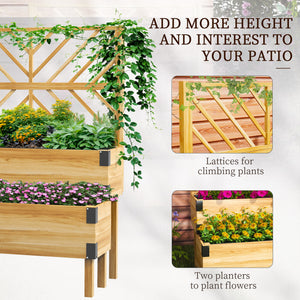 Raised Garden Bed with Trellis, 2 Tier Wooden Elevated Planter Box, for Vegetables, Flowers, Herbs, Natural