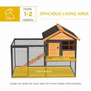 Rabbit Hutch Outdoor, 48"L Large Wooden Bunny Cage with Run, Bite-Resistant Metal Frame – view 4