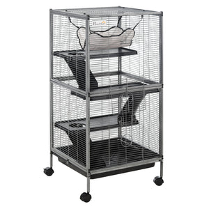 4-Tier Rolling Small Animal Cage, Deluxe Ferret Cage for Mink Chinchilla Kitten Rabbit