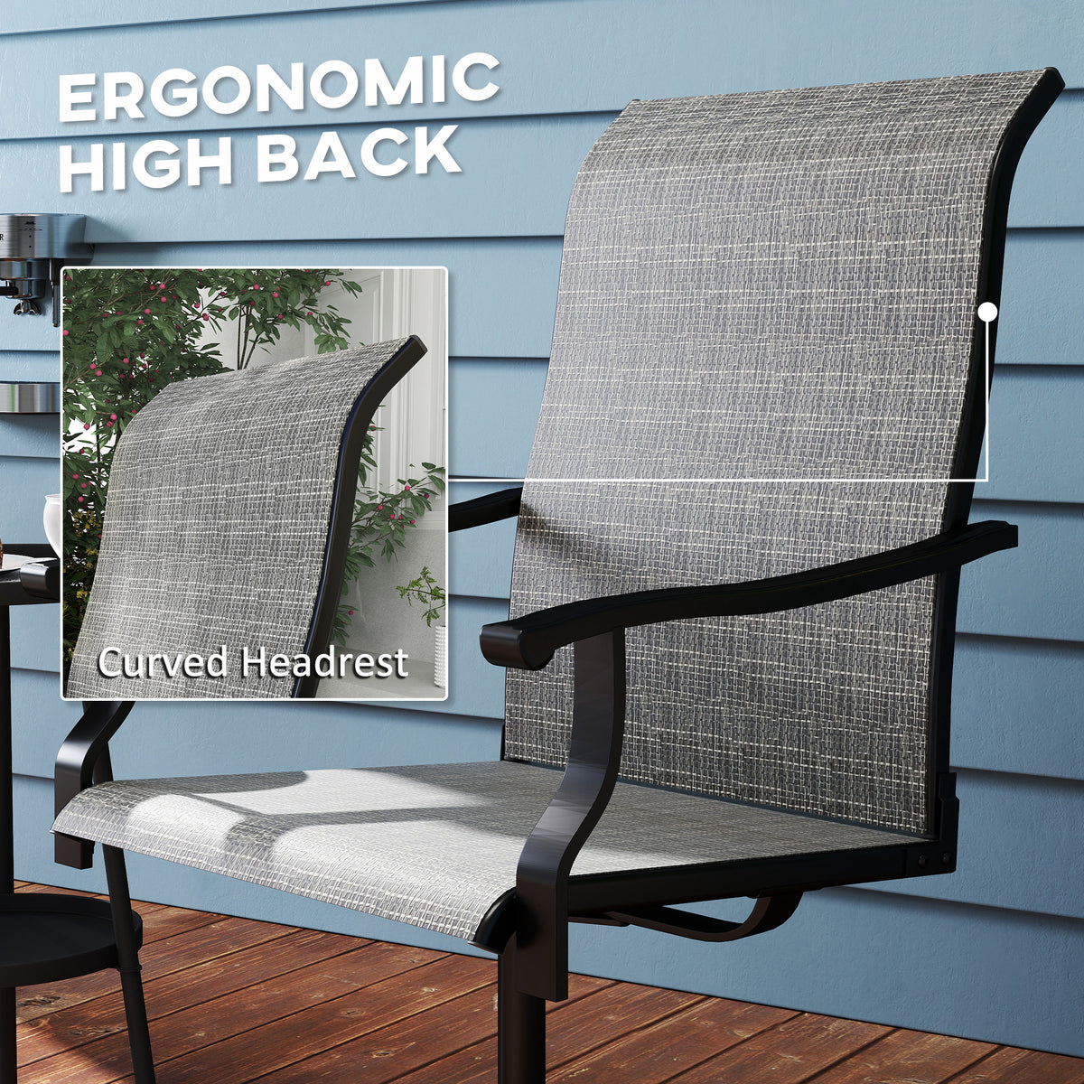 Outdoor Swivel Dining Chairs Set of 2, High Back Swivel Chairs with All Weather Mesh for Deck, Backyard – view 19