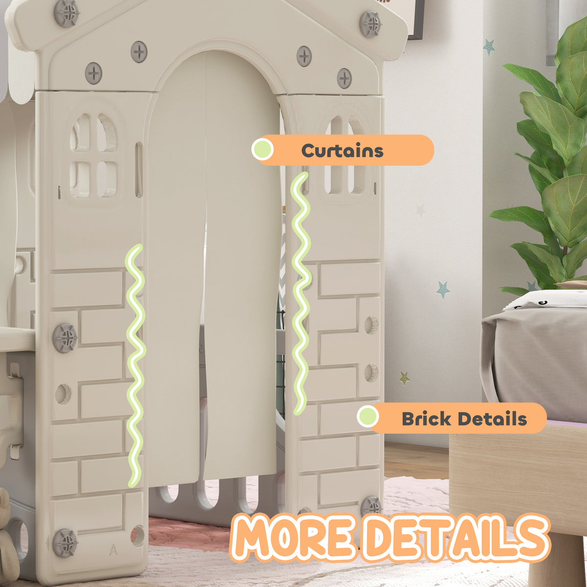 Qaba Kids Playhouse, Indoor Sleek Play House Cottage Pretend Role Games, with Arched Doors, for Ages 1-6 Years