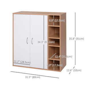 35.5" Shoe Cabinet, 3-Tier Free Standing Shoe Storage Cabinet with Adjustable Shelves and 5 Open Cubes for Entryway, Hallway, Living Room, Natural
