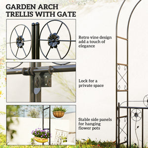 7.4 ft Garden Arch, Outdoor Trellis Arbor with Gate for Climbing Plants, Wedding Arch, Black