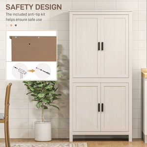 64" Kitchen Pantry Cabinet, Freestanding Storage Cabinet with 4 Doors, 3 Adjustable Shelves, Antique White