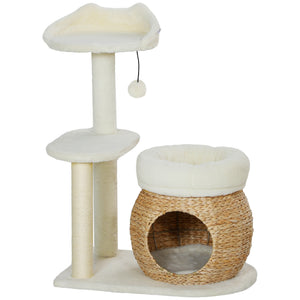 31" Cat Tree Tower with Scratching Posts, Cat Condo, Beds, Platform, Toy Ball, for Indoor Cats, Cream White