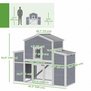 66.5" Large Chicken Coop, Wooden Chicken House with 2 Nesting Boxes, Sliding Tray & Ramp, for Outdoor Backyard Farm