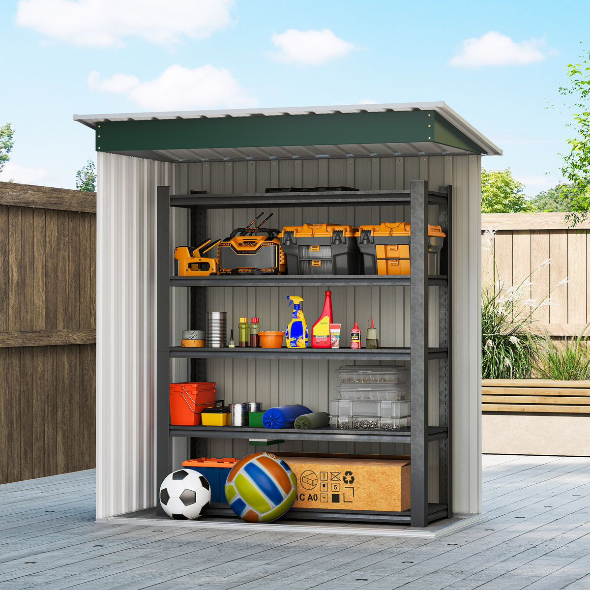 5 x 3 FT Outdoor Storage Shed with Sliding Door and Sloped Roof, Steel Frame Garden Shed Tool Equipment – view 13